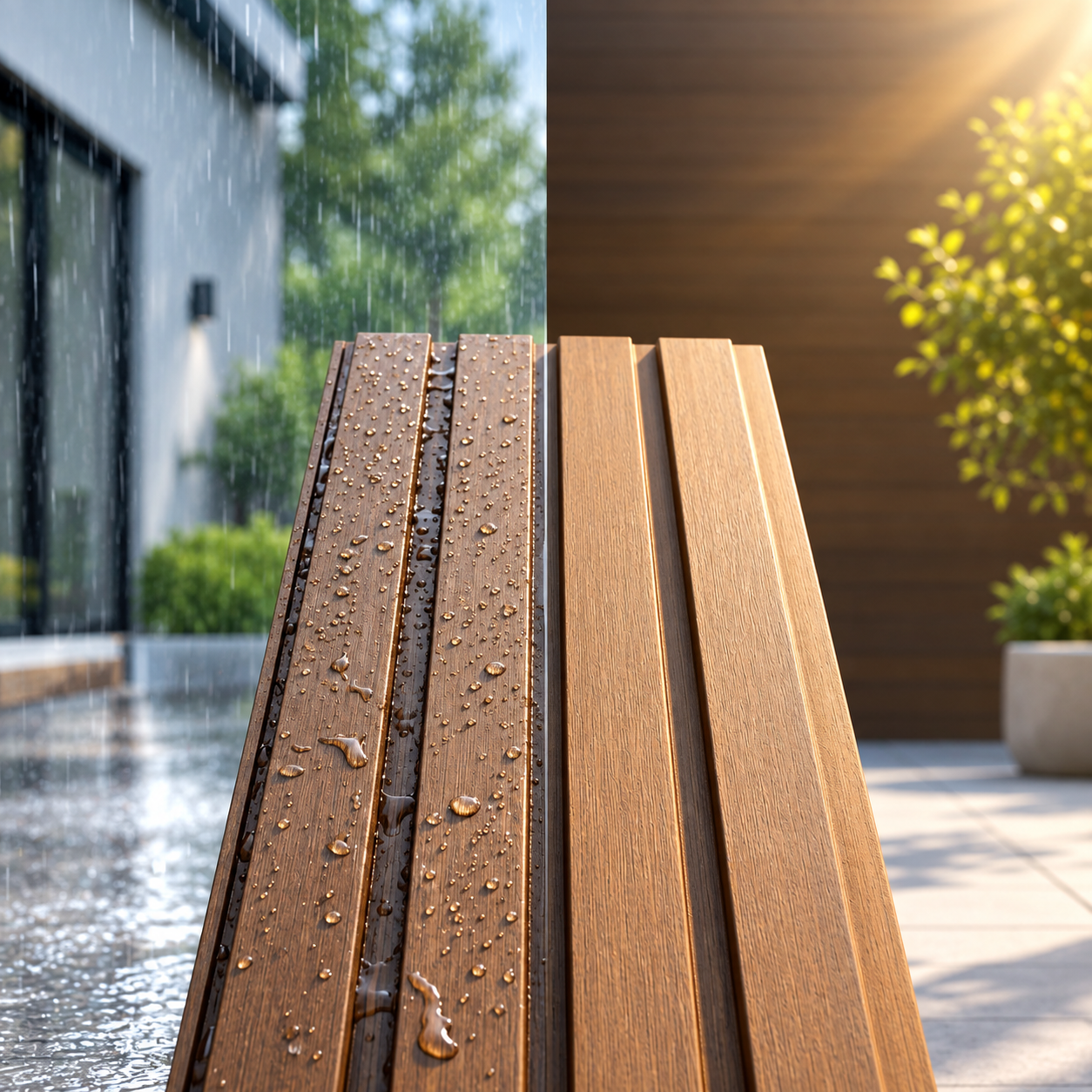 Exterior WPC panel cladding on modern building